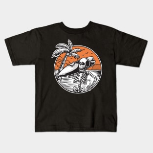 Skeleton Surfer at Sunset Kids T-Shirt